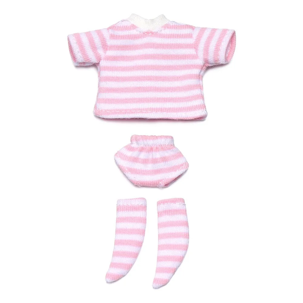

DIY T-shirt Ob11 Doll Clothes Knitted Sweatshirt Shorts Socks Doll Underwear Three-piece Cotton OB11 Striped Tops 1/12 Doll