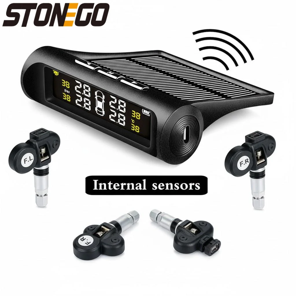 

Solar Car TPMS LCD Display Tire Pressure Monitor USB Charging External Internal Sensor Auto Alarm Digital for Car