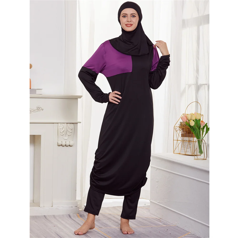 

Muslim Women Long Swim Dress Pant Hijab 3 Piece Set Swimwear Islamic Swimsuit Modest Burkini Full Cover Bathing Suit Beachwear