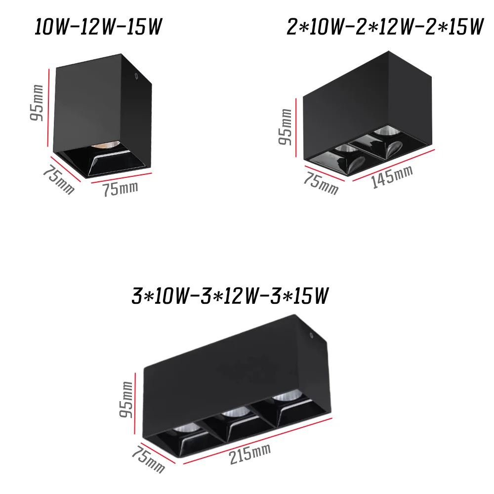 Anti-Glare Vierkante Led Downlight Dimbare Cob Chip Spotlight 10w 15W 20W 24W 30W 1-3 Hoofd Plafondlamp Ac110v 220V Home Business