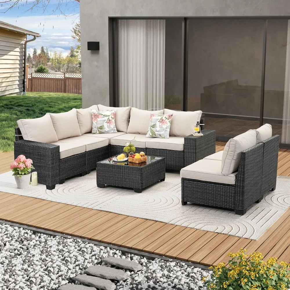

8 Pieces Patio Furniture Set All-Weather Outdoor Wicker Sectional Conversation Sofa Rattan Patio Seating Sofa With, Customized