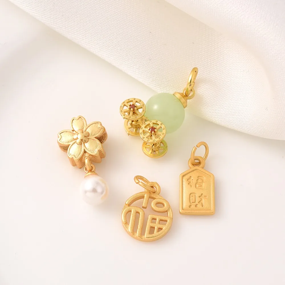 

18K Matte Gold Color Five-petal Flower Bead Pendant Diy Hollowed-out Fortune Pendant Pumpkin Cart Pendant, Wealth Attraction Tag