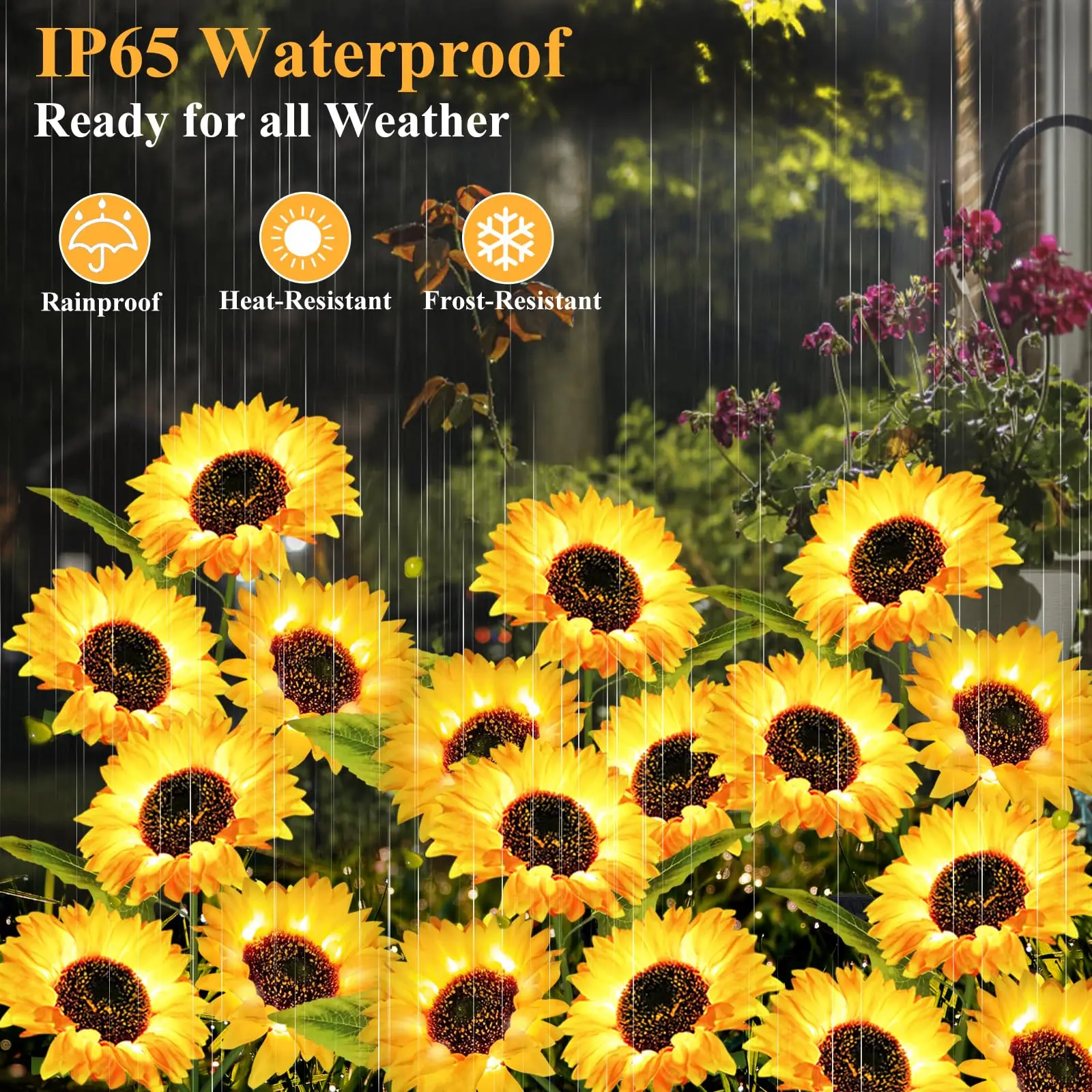 Garden Lights Solar Powered 3 Pack Solar Outdoor Lights with 9 Bigger Sunflower Waterproof Realistic Solar Flowers Light Pathway