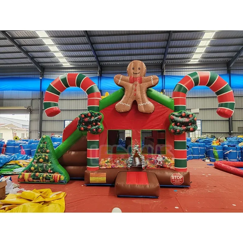 PVC Tarpaulin Christmas Gingerbread House Inflatable Bouncy Castle Combo, Candy Inflatable Bounce House With Slide for Rental