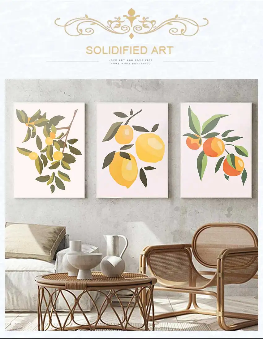 Frameless 1pc Vintage Plant Wall Art Canvas Painting Fruit Posters And Prints Wall Picture For Living Room Decor Abstract Lemon