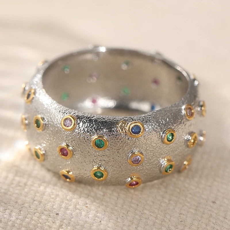 Vintage-Ring für Damen mit mehrfarbigen Einlagen, trendiger zweifarbiger geometrischer Ring für den täglichen Gebrauch, Partyschmuck, Jubiläumsgeschenk – Detail 2
