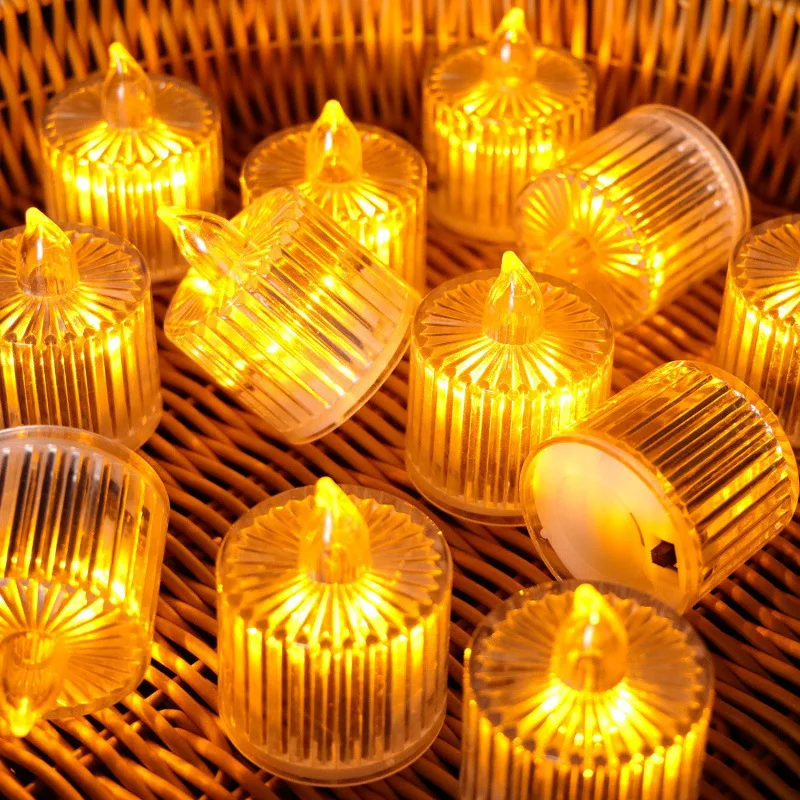 12Pcs Flameless LED Light Candles Crystal Candle Transparent Electronic Night Lamp for Wedding Valentine's Day Party Decor