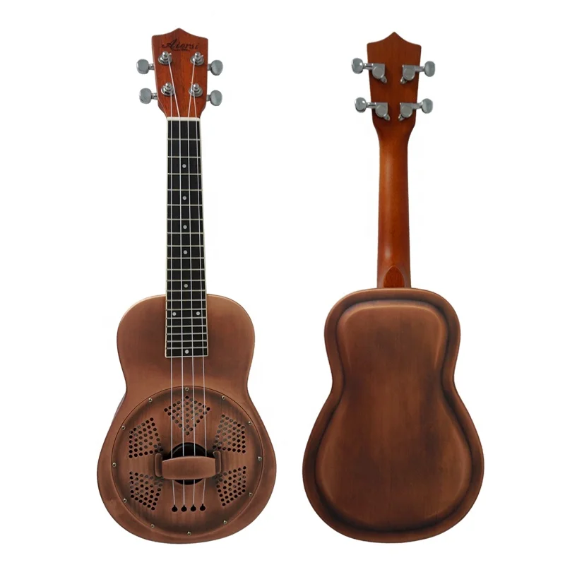 24 Inch Concert Bell Brass Resonator Ukulele Vintage Red Rust Finish With Carrying Case For Music Learning And Practice