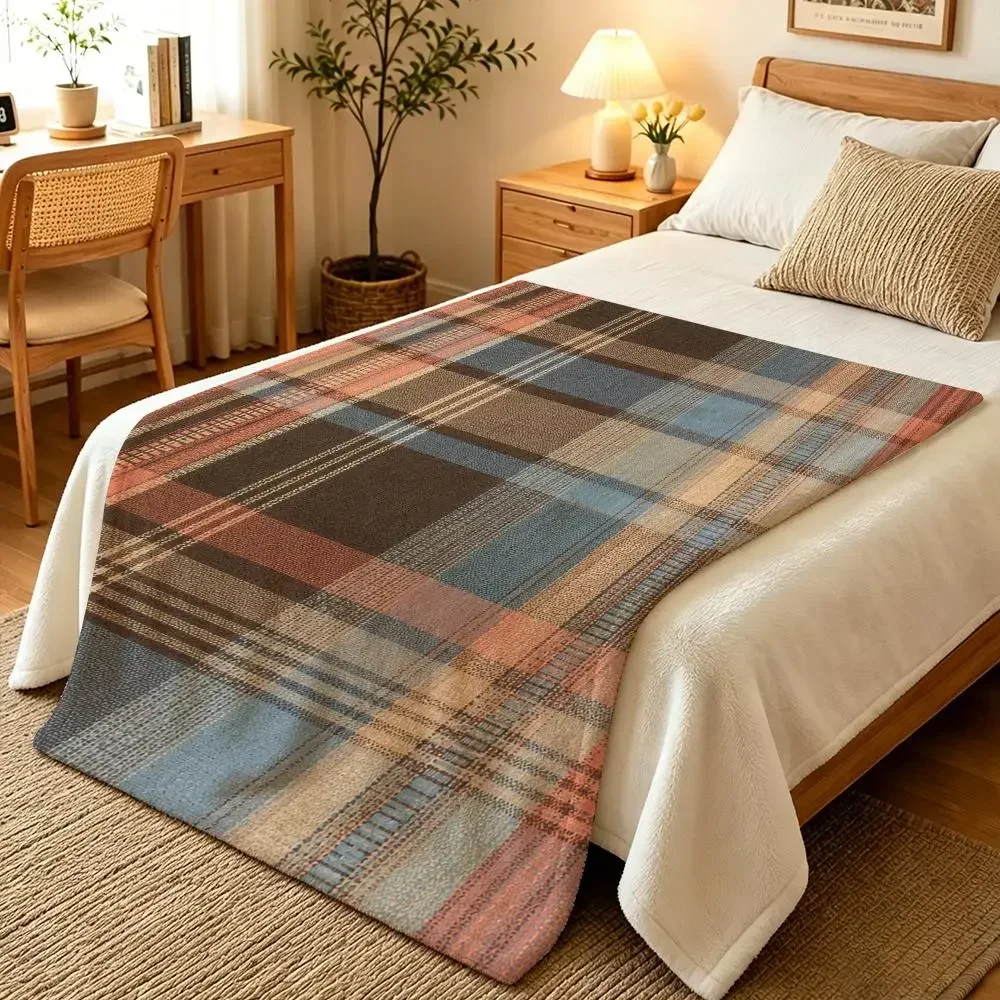 Cozy Plaid Throw Blanket for Sofa Bedroom Decor Chunky Knit Throw Blanket for Couch