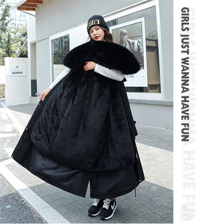 2026 New Winter Jacket Women's Parkas Thick Warm Fur Lining Long Parka Female Hooded Fleece Padded Coat Distachable Outwear 5XL
