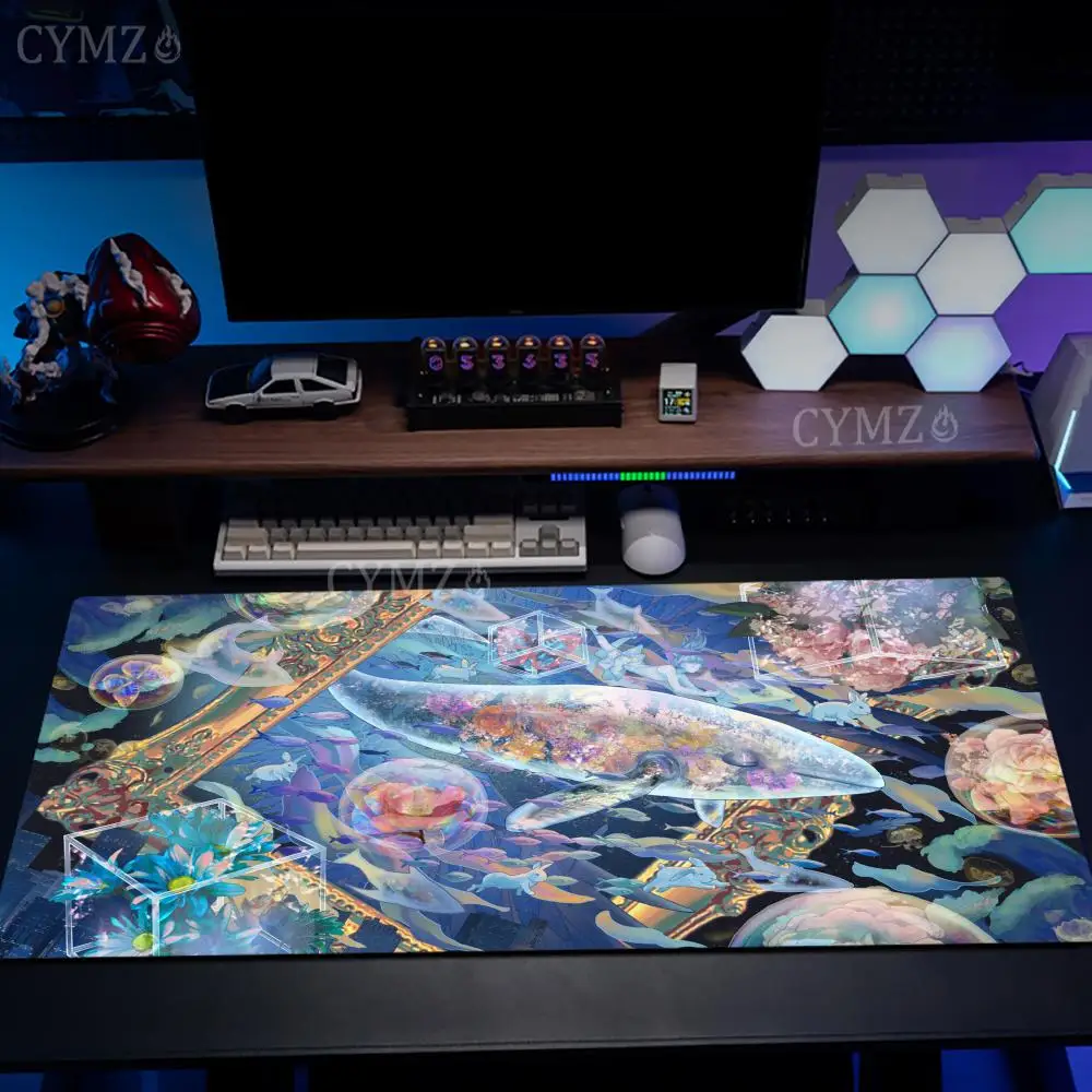 

Коврик для мыши в стиле фэнтези с рыбами и бабочками, настольный коврик с прошитыми краями, противоскользящий, прочные аксессуары для ПК, игровые коврики