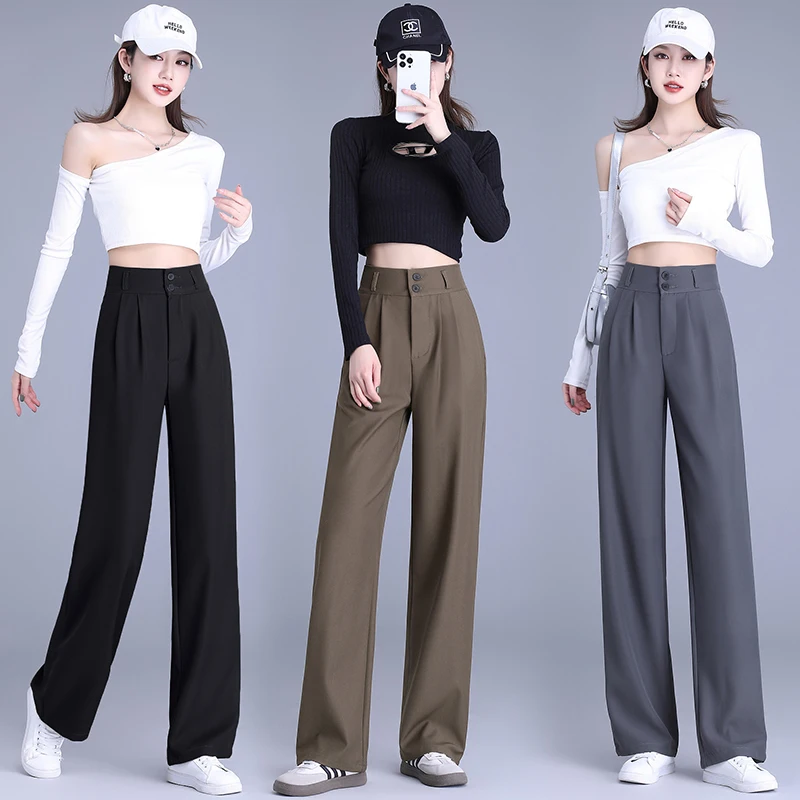 2025 Spring Autumn Women's Trousers High Waist Wide Leg Pants Slim Straight Women Clothing New Korean Fashionable Suit Trousers