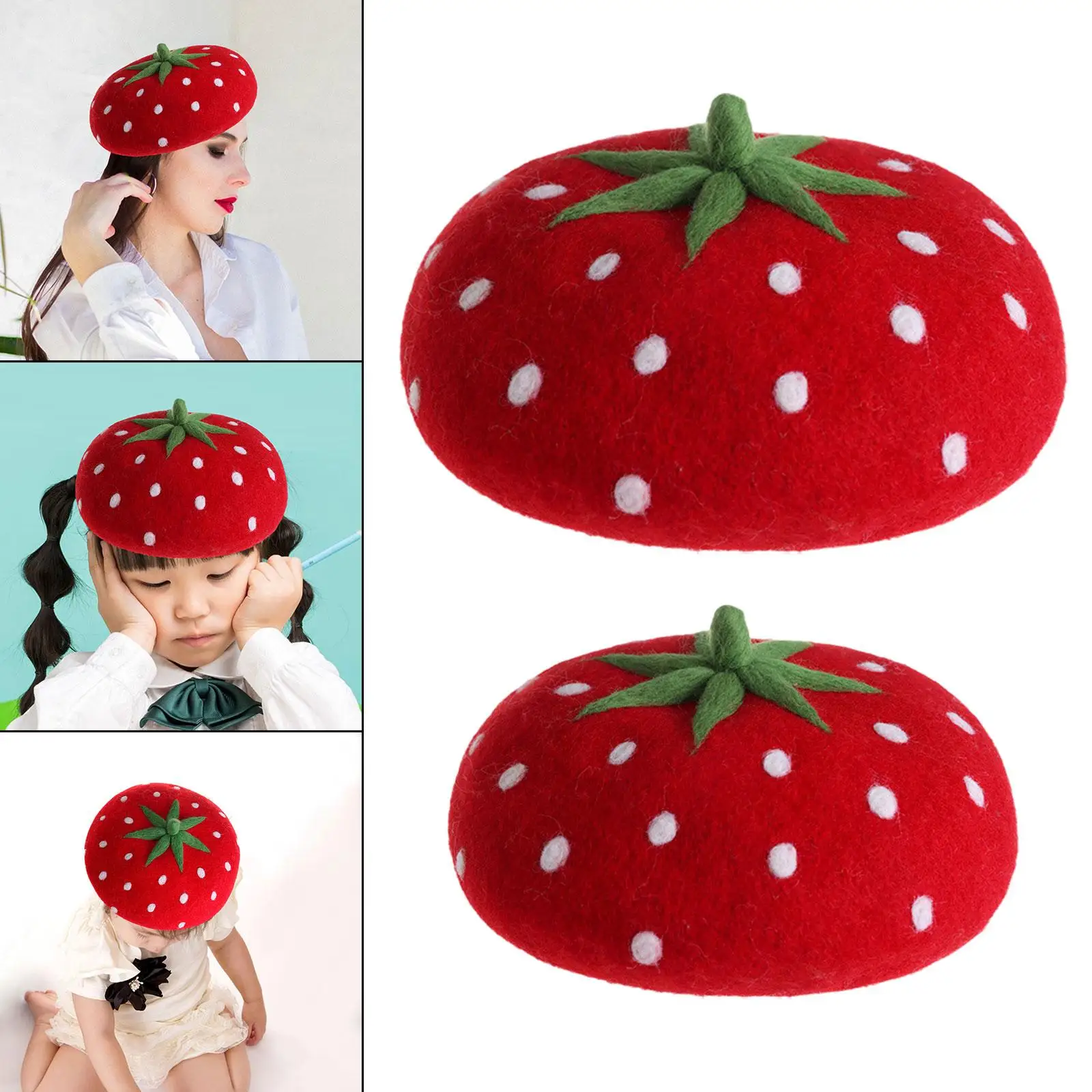 Strawberry Beret Hat Fashionable Winter Costume Accessories Elegant Painter Hat French Beret Cap Cabbie Flat Cap Wool Beret Hat