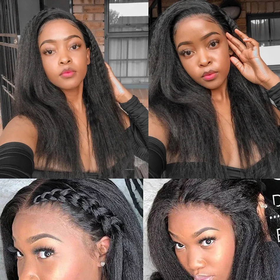 Brazilian Kinky Straight Hair Bundles With Closure Ear to Ear Coarse Yaki Bundles With Frontal Closure Remy Human Hair Extension
