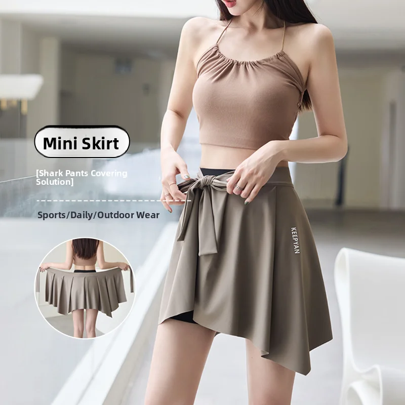Women's Yoga Sharkskin Bottoming Skirt Casual mid Waist A-Line Slim Fit Polyester Fiber Cover up Dance Fitness Sport