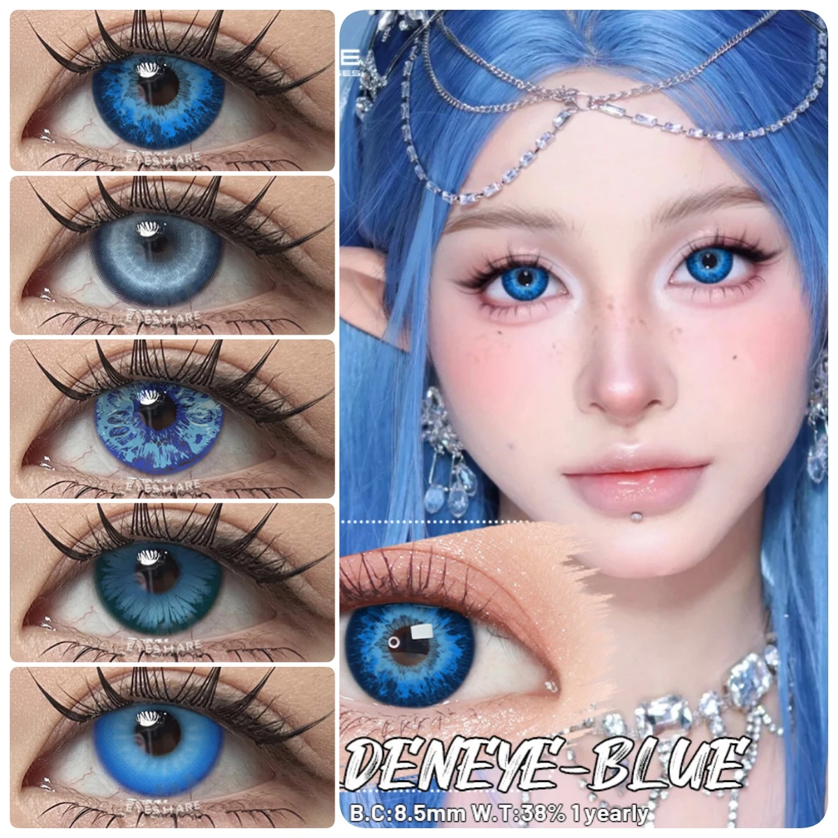EYESHARE blaue Cosplay-Linsen, 1 Paar Halloween-Cosplay-Kontaktlinsen für Augen, blau, Rollenspiele, Anime, bunte Softlens