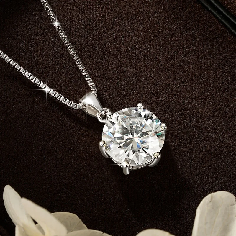 Rrjzz 1CT-5CT Solitaire VVS1 D-Color Moissanit-Anhänger-Halskette für Frauen, 6,5 mm-11 mm, Laborimitation von Diamanten, GRA-Schmuck, Geschenke – Detail 5
