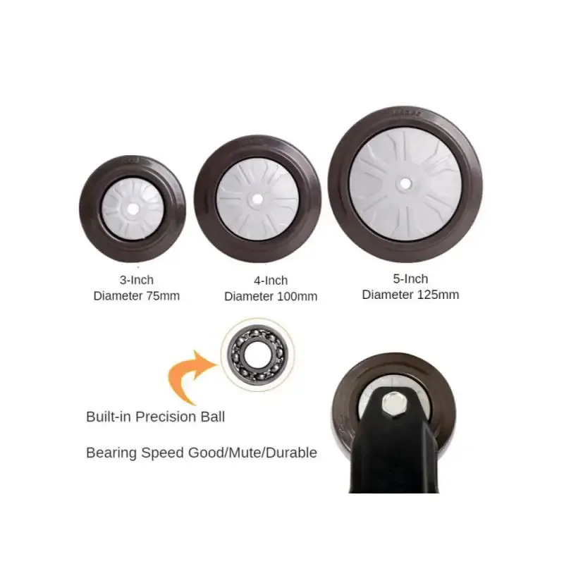 (4 Packs) 5 Inch Casters Heavy Duty Wheel Universal Flat Rubber Trolley Silent Directional Brake