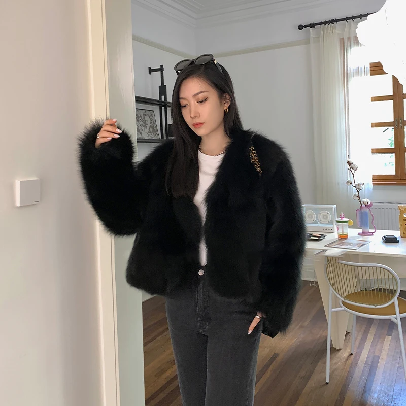 2024 Winter New Women Real Natural Fox Fur Genuine Coats Fashion Thick Warm Long Sleeves Luxury Outwear Female Jackets