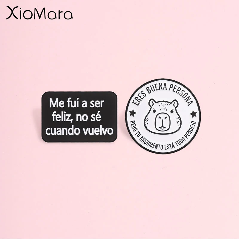 Cartoon Cute Spanish Capybara Enamel Pin, Fun Simple Internet Slang Animal Badge, Fashion Accessory, Gift for Friends
