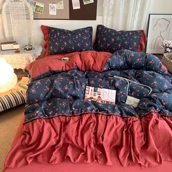 Conjunto De Cama Coreano Ins, Capa De Quilt De Luxo, Fronha De Cama Plana, Simples Princesa Menina Ruffle Home Textiles
