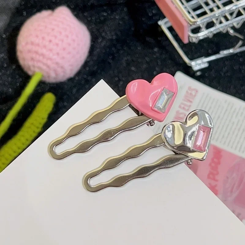 Sweet Girls Hair Clips Y2K Women Cute Metal Colorful Love Hairpin Silver Pink Hair Accessories BB Hairpins Side Clips Headwear