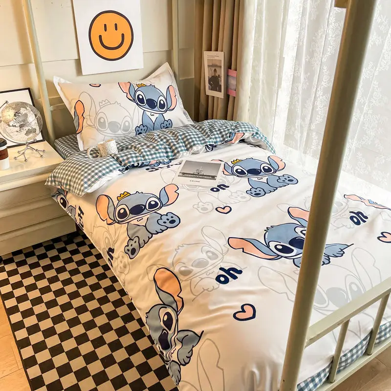

Kawaii Disney Losto Stitch Four-Piece Set Brushed Washed Cotton Single Double Duvet Cover Dormitory Bed Sheet Three-Piece Set