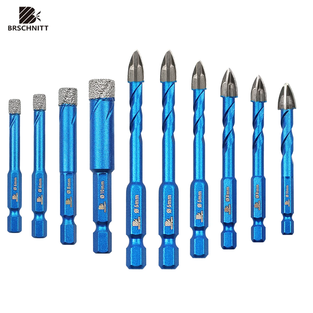 BRSCHNITT 10本組ドリルビットセット ドライドリルコアビット スパイラル溝 クイックフィットハンドル クロススパイラル硬質合金ドリルビット