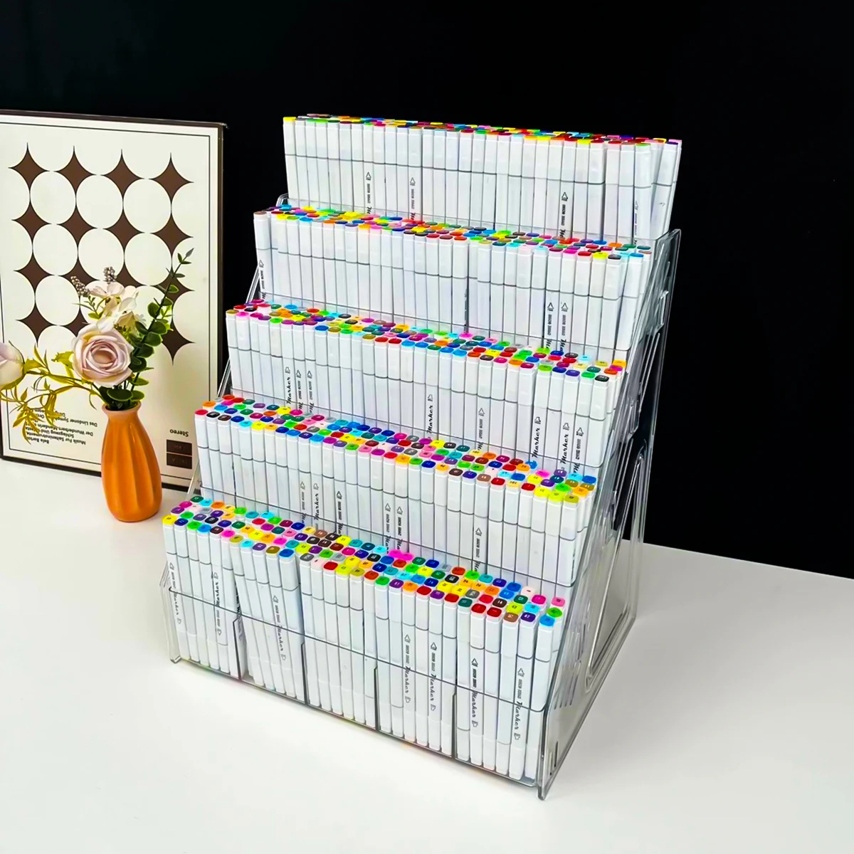 5 Tier Desktop Pen Storage Rack Pencil Marker Organizer Holder Multi‑Layer Stationery Display Stand for Office School Desk