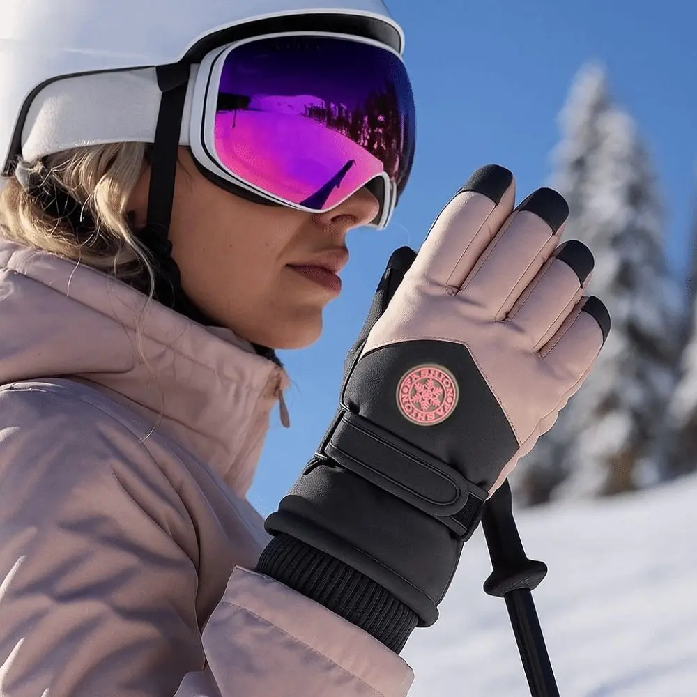 

PU Leather Winter Cycling Gloves Full Fingers Non-Slip Touch Screen Gloves Waterproof Fleece Lining Waterproof Gloves