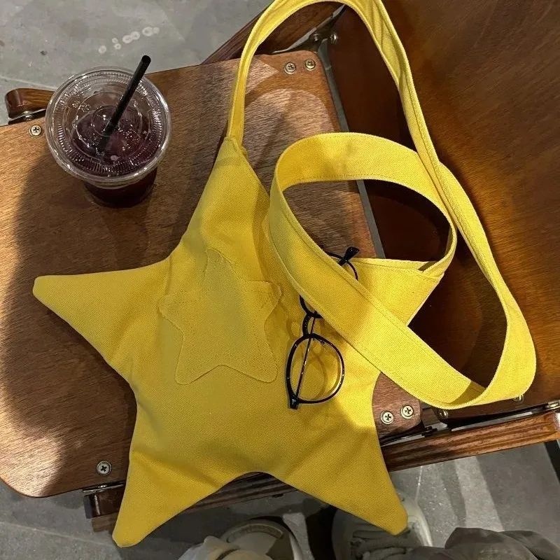 Star Shaped Tote Bag Women Cute Casual Soft Polyester Crossbody Shoulder Bag Streetwear Harajuku Aesthetic Handbag Multi-use