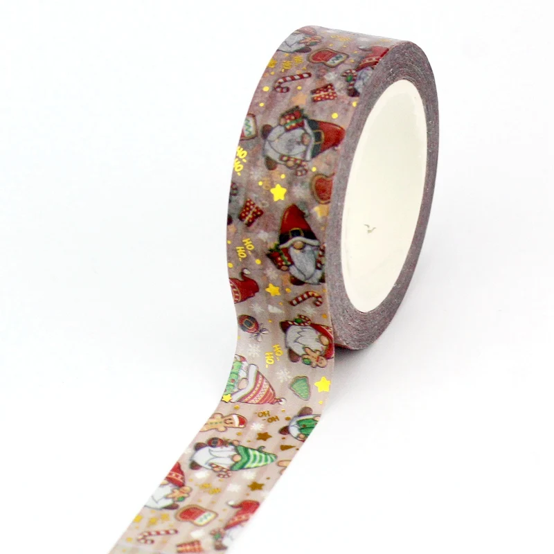 NEW 1X 10M Deco Gold Foil Christmas Gnomes and Gingerbread Man Washi Tape for Scrapbooking Planner Masking Tape Kawaii Papeleria