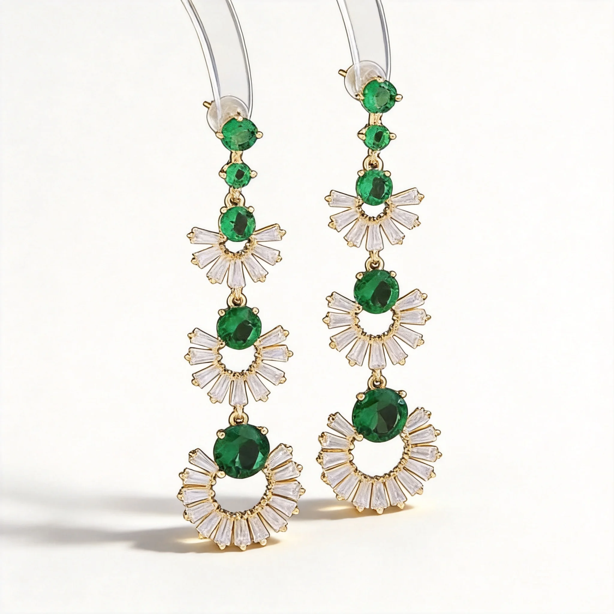Long Fan Shaped Dangle Earrings For Women Luxury Colorful Cubic Zirconia 925 Silver Needle Face Slimming Elegant Jewelry For Par