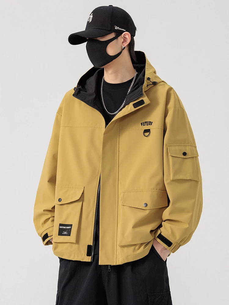 

2025 New Spring Autumn Men's Casual Jackets Multi-Pockets Hooded Windbreaker Windproof Loose Coat Plus Size 6XL 7XL 8XL