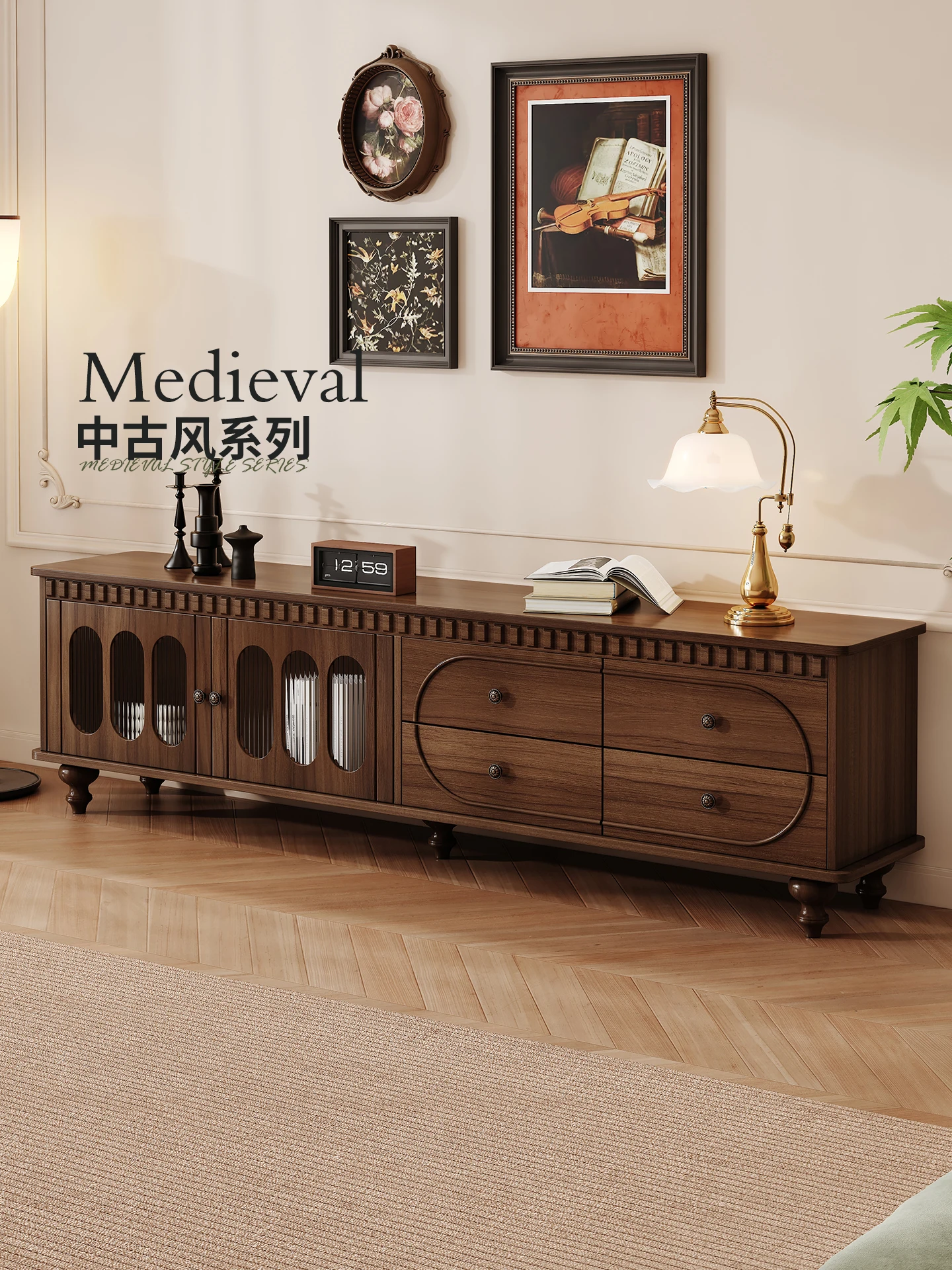 

TV cabinet coffee table combination living room set household storage floor solid wood floor cabinet