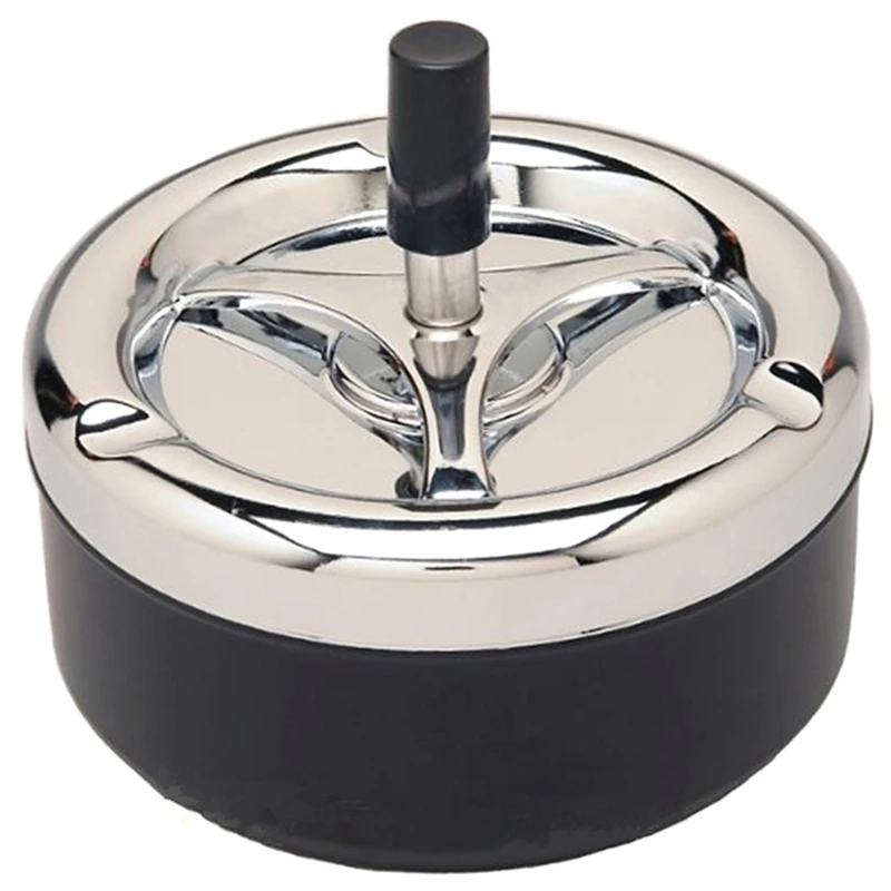 Round Ashtray Windproof Push Down Spinning Metal Ashtray with Cigarette Cigar Smoking Smoke Ashtray Cocktail Tool