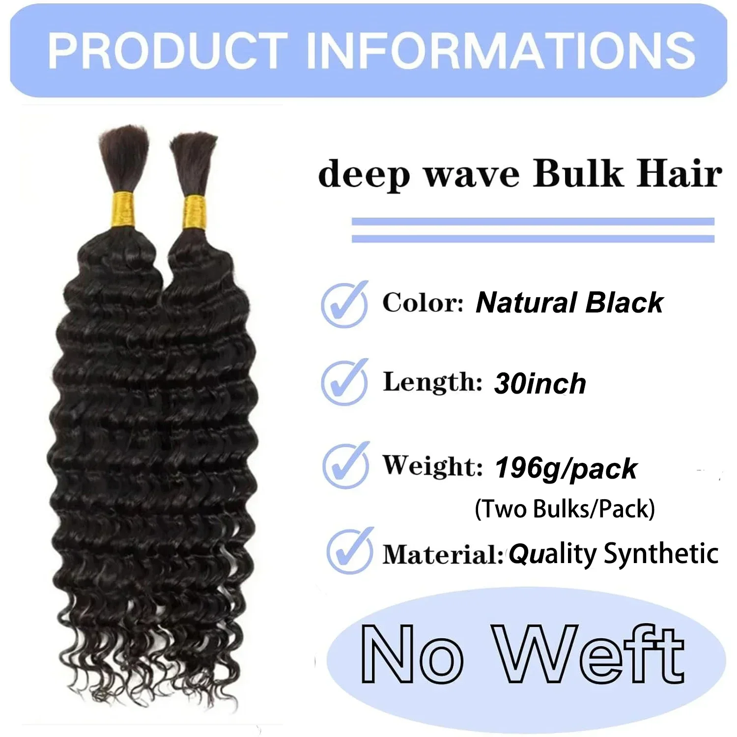 30Inch Deep Wave Bulk Hair for Braiding No Weft Long Synthetic Curly Braiding Hair Extensions for Box Boho Braids Wet and Wavy