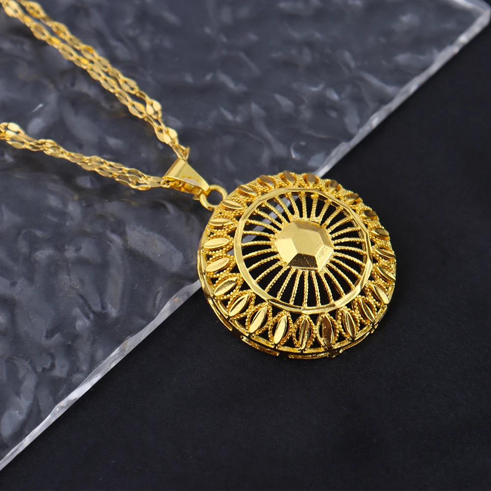 

Dubai 24K Gold Color Warped Geometry Necklace Earrings Set For Women Two Piece Jewelry Wedding Party Gift Accessories Wholesale