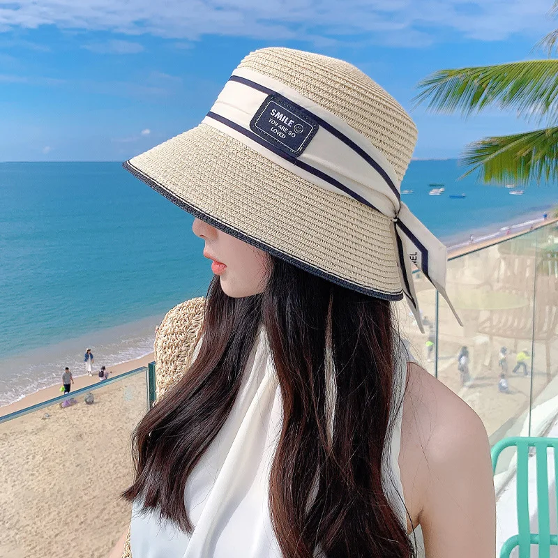 Ladies hat outdoor sunscreen sun hat beach hat large brim floppy straw hat sun hat suitable for summer travel wear