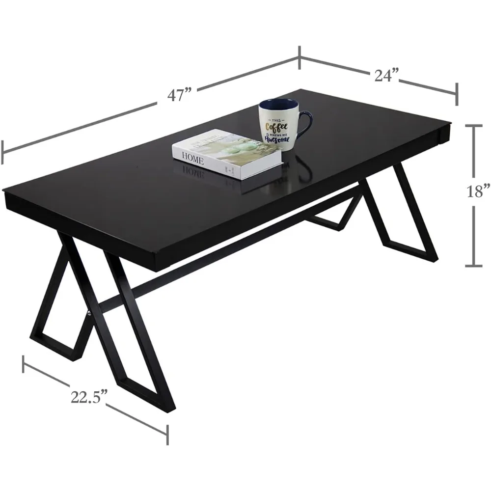 Tempered Glass Tea Table Coffee Table Cocktail Desk Table - Modern Steel Triangular Legs Living Room Desk Decor -