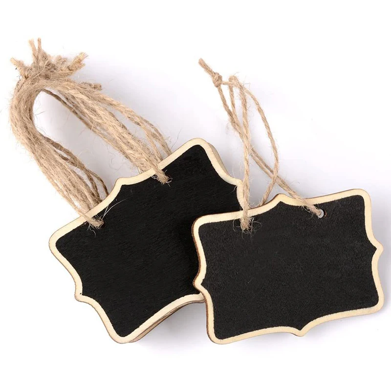 10Pcs Mini Blank Blackboard Double Sided Hanging Chalkboard Signs Labels with Ropes Home Decoration Wooden Gift Wrapping Tags