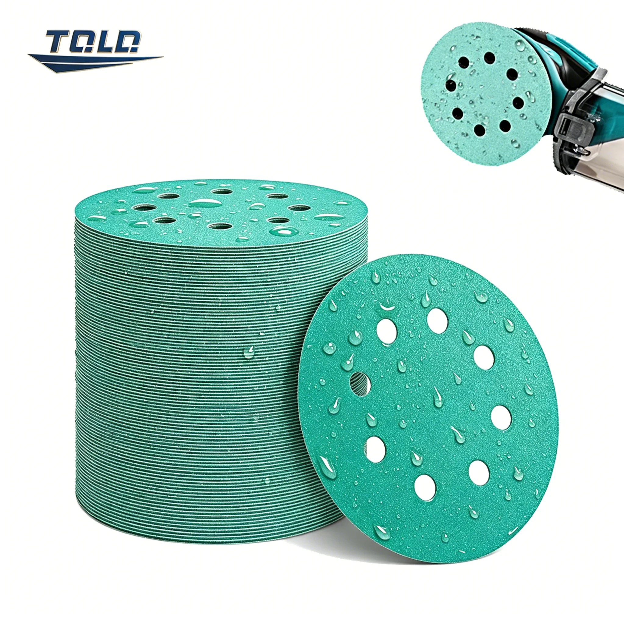 5 Inch 8-Hole Hook Loop Sanding Discs 125mm Green Zirconia Alumina Film Wet Dry for Car Wood Metal Polishing and Grinding Tools