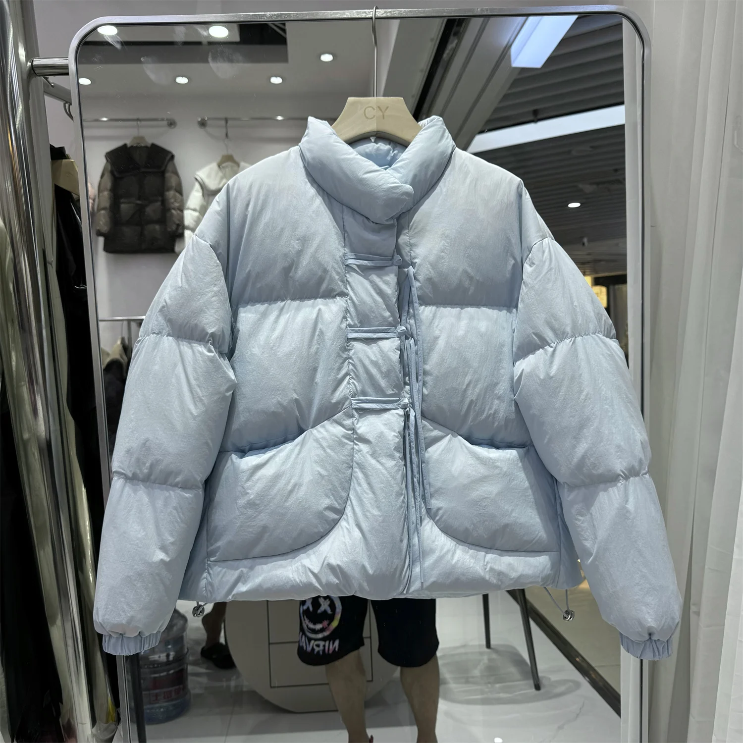 Autumn/Winter New Women's Down Jacket Commuter Stand Collar Retro Casual White Duck Down Jacket