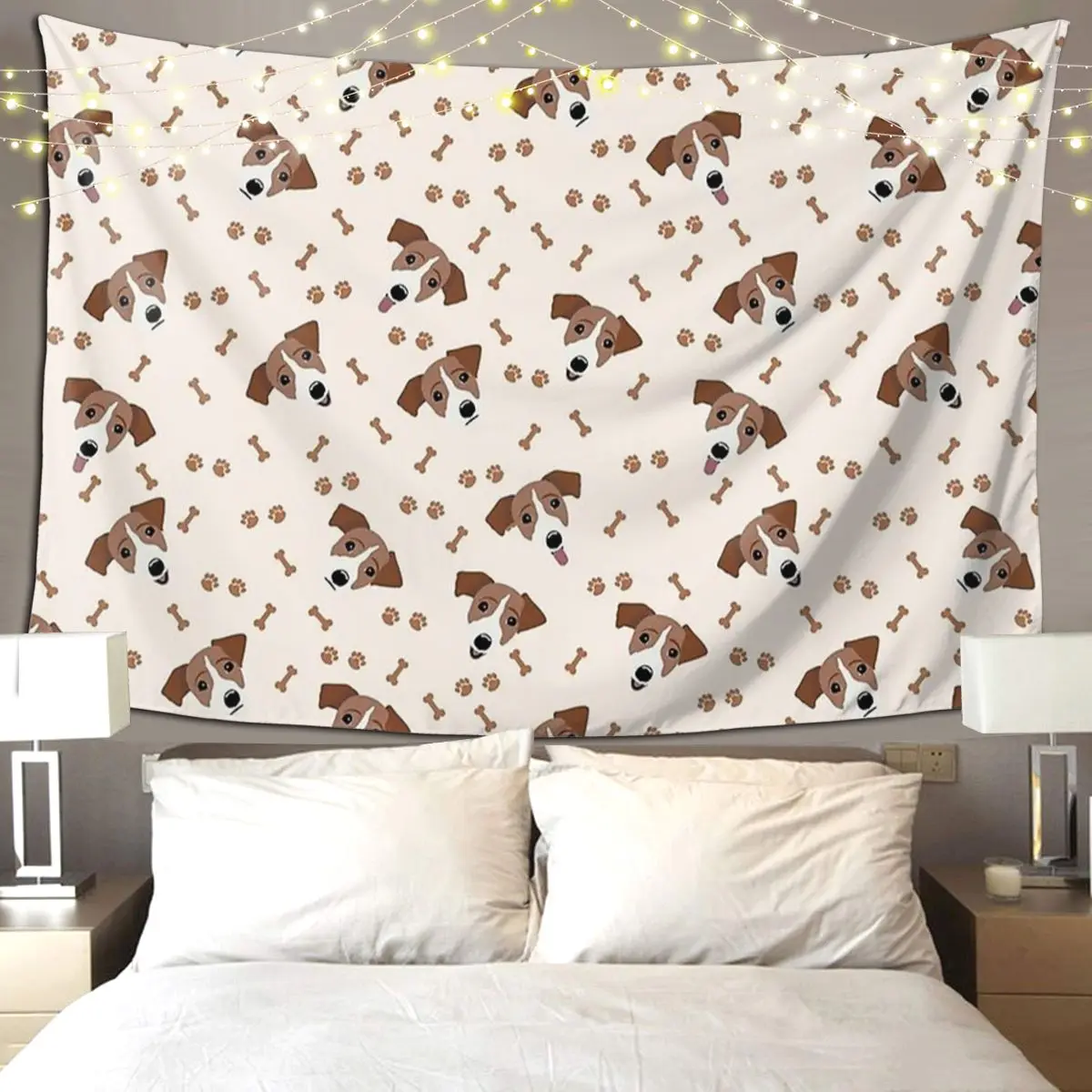 

Jack Russell Terrier Dog With Bones Tapestry Art Wall Hanging Aesthetic Home Decoration Tapestries for Living Room Bedroom Room