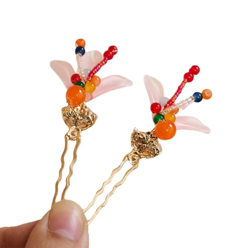 Chinese Style U-shaped Hairpin Sweet Alloy Hanfu Hair Sticks Plush Ball Ancient Style Long Tassel Hairpin Photography Headdress