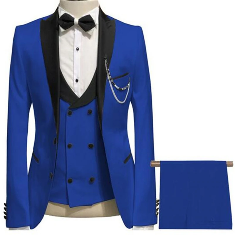 

3 Piece Slim fit Boyfriend Suits for Men Wedding Tuxedos Male Fashion Jacket Vest with Pants Black Peaked Lapel Bridal Costume