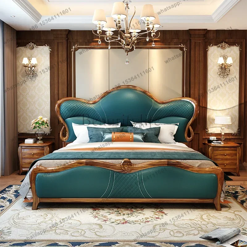 Luxury Queen Bed Frame Modern Designer Wood Headboard Frame Double Bed Aesthetic Sleeping Cama