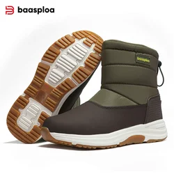 Baasploa Men Winter Cotton Shoes Plush Warm Snow Boots Zipper Male Comfort Leather Waterproof Ankle Boots Non-Slip Outdoor