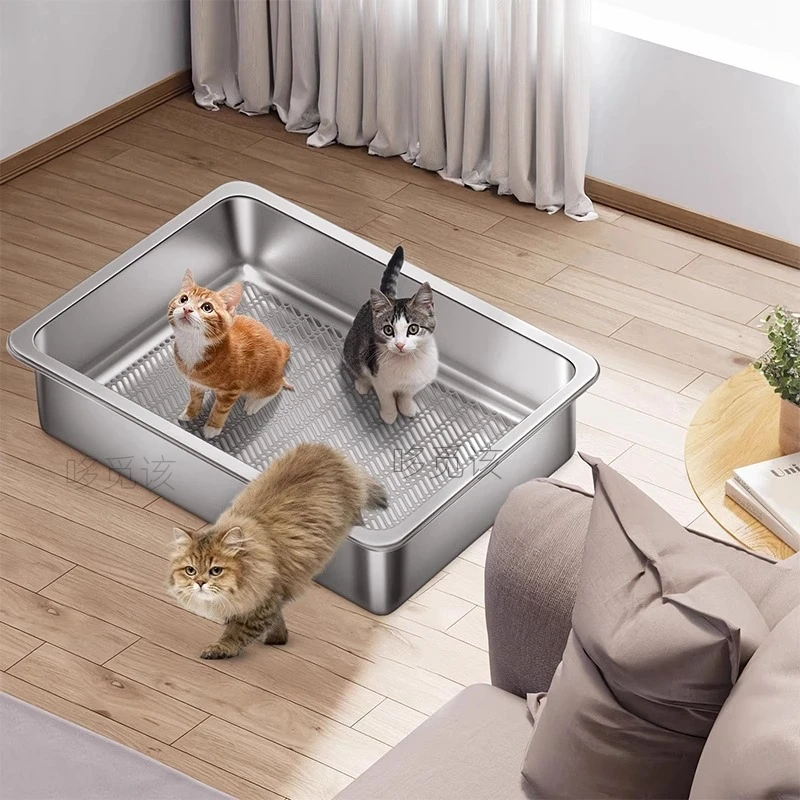 

‌Double Layer Cat Litter Box, Stainless Steel Toilet, Odor Control Pet Potty, Easy Clean Separator, Space Saving Design