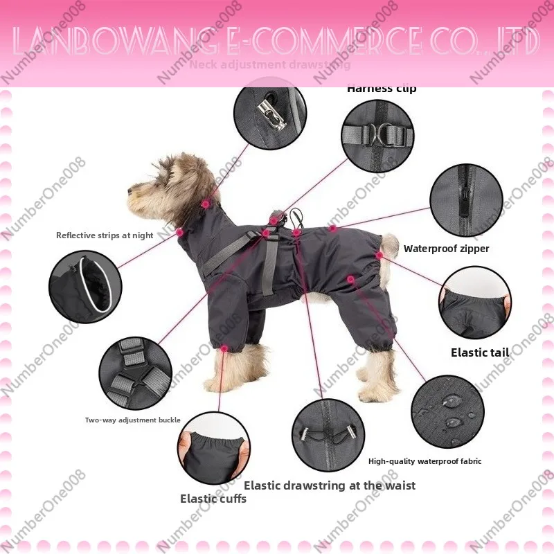 Reflective Waterproof Dog Raincoat Four Legged Outdoor Pet Rain Jacket With Traction Hole For Small Medium Large Dogs